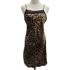 Vintage Secret Treasures Leopard Animal Print Satin Slip Nightgown Size Medium