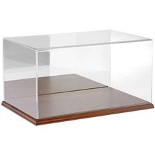 Plymor Clear Acrylic Case w/ Hardwood Base (Mirror Back), 16" W x 10" D x 8" H