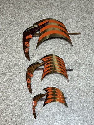 Vintage MID CENTURY DANISH MODERN 3 VIKING SHIPS WALL ART SCULPTURE Brass & Wood