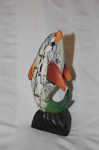 Dolphin Fish Hand Carved Paint Wooden Sculpture Ocean Art  Home or Office Decor