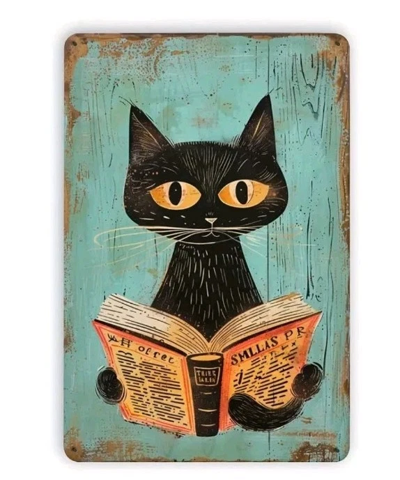 Винтажная металлическая настенная книга для чтения с черным котом декор деревенский домашний декор подарок - Изображение 2 из 4