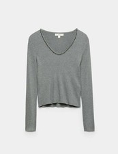 Marks & Spencer Womens Viscose Long sleeved Rib Scoop Top in Mid Grey - M&S