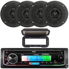 Pyle Bluetooth MP3/USB Receiver, 4x 3.5" All Weather Graphite Speakers, Cover