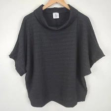 Inoah Top Size 2X Black Cowl Neck Crinkle Blouse Boxy Stretch Lagenlook USA