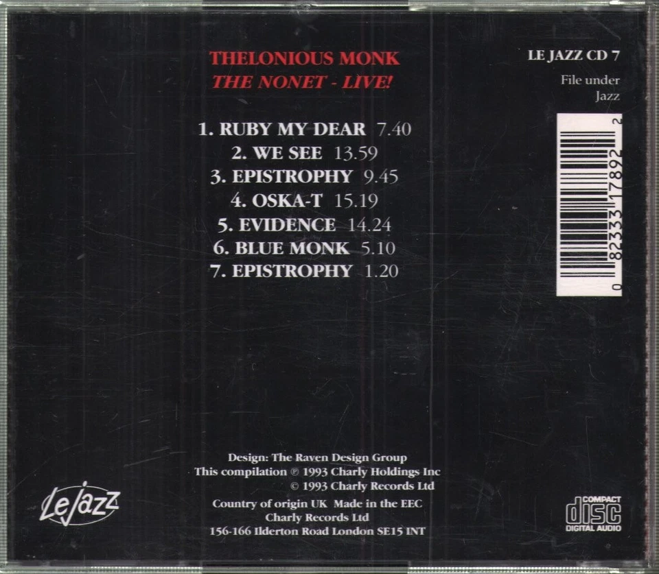 Thelonious Monk Nonet - Live! CD UK Charly 1993 LEJAZZCD7 - Bild 2 von 2
