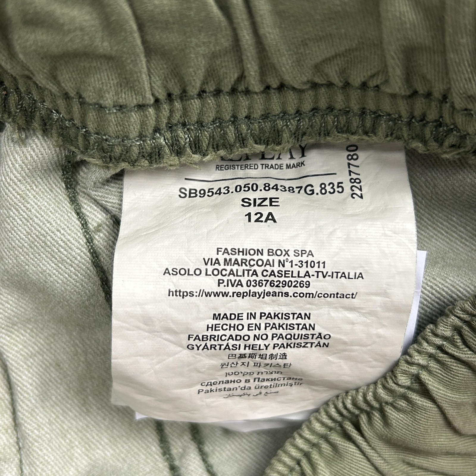 Replay Cargo Shorts Youth 12A Elastic Waist Drawstring Cotton SB9543 Olive Green image 5