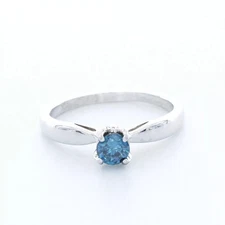 Engagement Ring Vintage 14K White Gold 0.93 Carat Round Natural Diamond Blue SI2