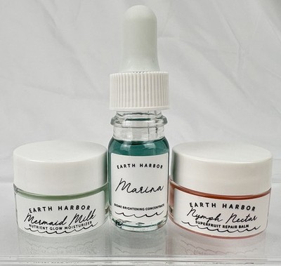 Earth Harbor Dawn to Dusk Skincare Set of 3 Marina Mermaid Milk Nymph Travel Sz