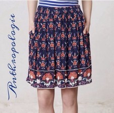Maeve Anthropologie Adela Blue Floral Beaded Elastic Waist Skirt Size Small S