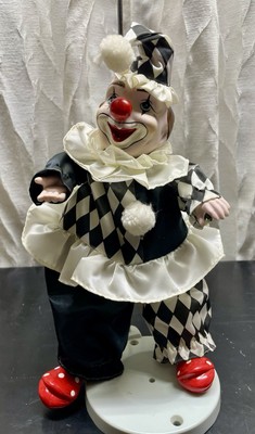 Vintage Implex Porcelain Clown Doll From 1980, Harlequin Pattern, Painted, 11in