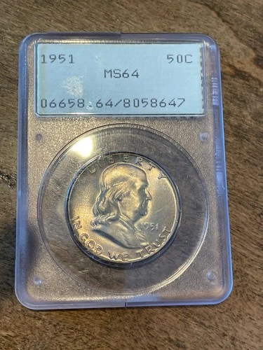 1951 50¢ PCGS MS64 Franklin Half Dollar RATTLER holder