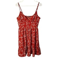 Shein Women's Size Medium Mini Dress Sleeveless V-Neck Red White Floral Button
