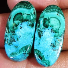 (11X25X04 MM) 32.95 Carat. NATURAL MALACHITE CHRYSOCOLLA OVAL CABOCHON GEMSTONE