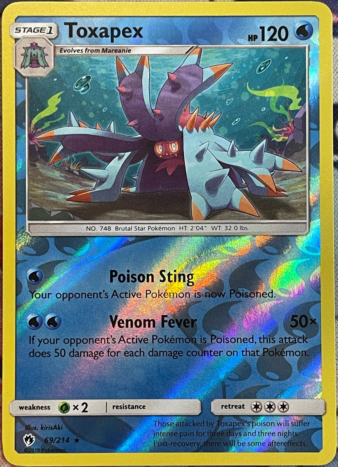 Toxapex Reverse Holo Rare - 69/214 - Lost Thunder Pokemon 2018