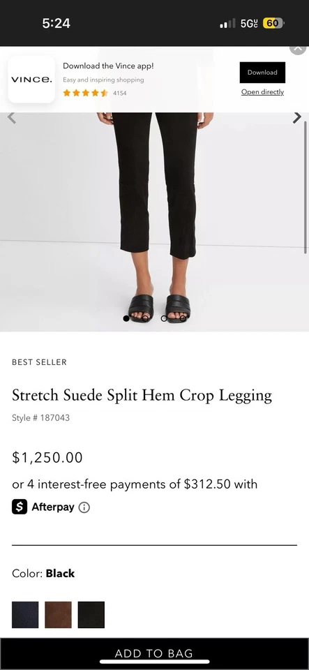 Leggings cortos Vince elásticos de gamuza con dobladillo dividido cuero de cordero oficina de lujo negros XS Foto 2 de 4