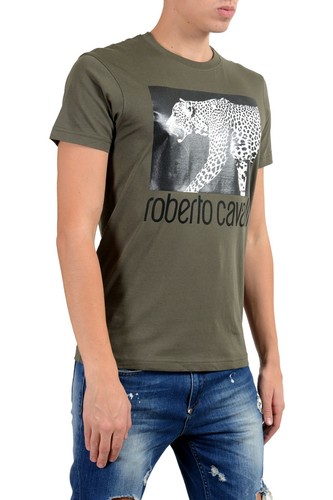 Roberto Cavalli Men's Green Graphic Leopard Crewneck T-Shirt Size S M L XL 2XL - Picture 2 of 6
