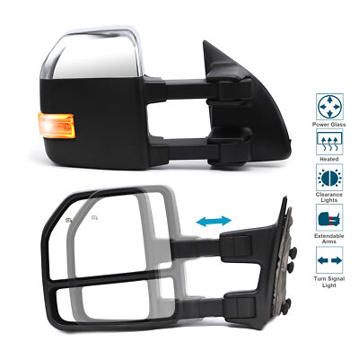 Towing Mirrors Fit 99-07 Ford F250 F-350 F-450 SD Power Heat Signal Chrome Cap