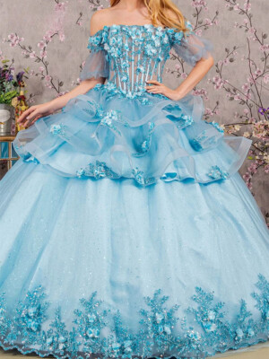 ice blue sweet 16 dresses Luxury Light Blue Cinderella Ball Gown Lace Princess Sweet 16 Dresses US 2 / Light Blue main image 0