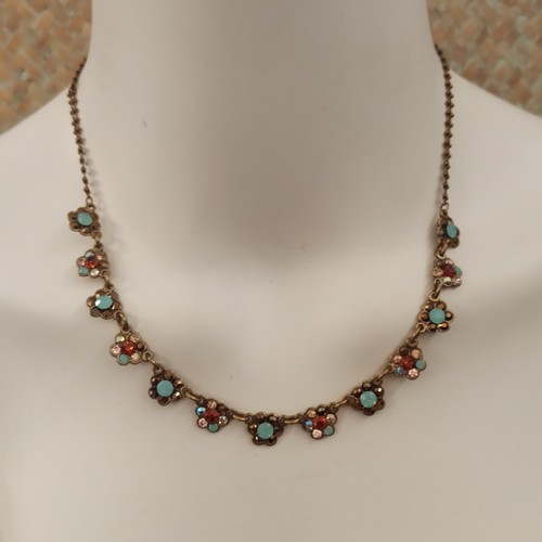 Michal Negrin Necklace Ice Blue Brown Crystals Cocktail Delicate Romantic Boho - Picture 2 of 16