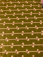 Vintage Peter Pan Fabrics Green & White Floral Stripe Cotton Fabric 42" Wide 1/2