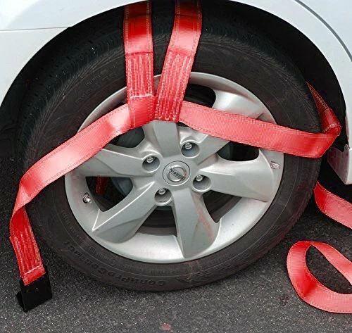 Heavy Duty 2PCS RED Car Tire Tow Dolly Straps Basket Tie Down Strap w/ Flat Hook - Image 4 of 4
