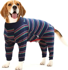Dog Recovery Suit Abdominal Wound After Surgery Wear Long Sleeve Striped XXL