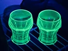 RARE IMPERIAL GLASS CALIENTE 2 ELEGANT DEPRESSION ERA UV GREEN 4" FLAT TUMBLERS