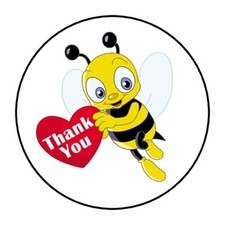 30 Thank You Bumble Bee Envelope Seals Labels Stickers 1.5" Round heart