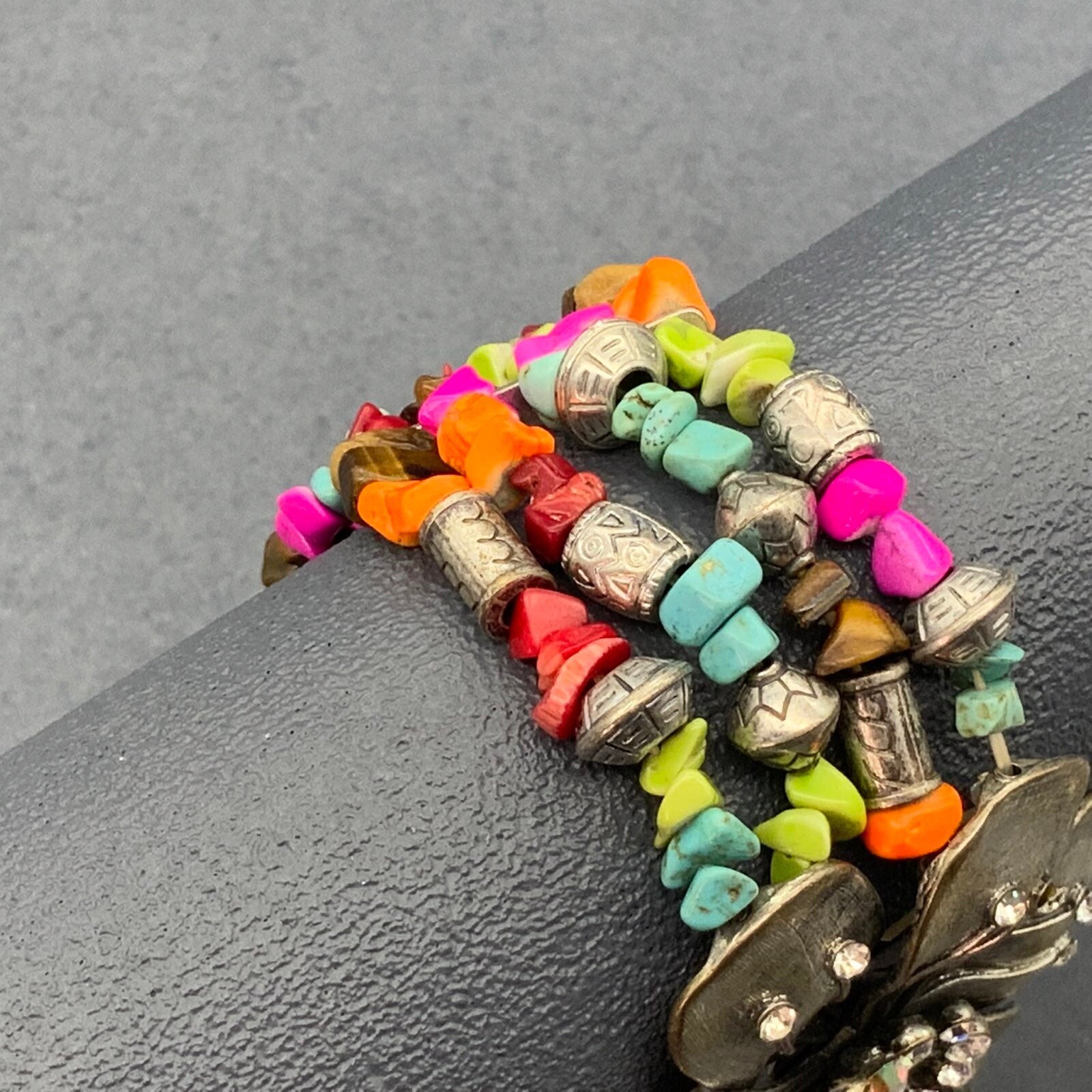 Silver Flower Multicolor Bracelet Multi Strand St… - image 5