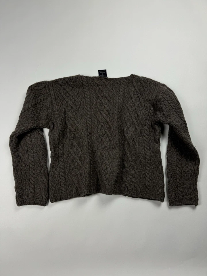 Suéter de pescador Paul James England tejido de lana cuello en V para mujer talla pequeña marrón Foto 2 de 4