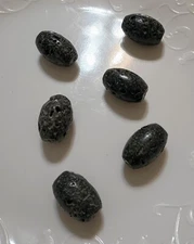 Large Lava Beads, Black, Lot Of 6, Black Barrel Beads For Jewelry Making 