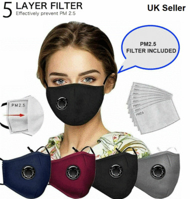 Erwachsene Baumwolle Gesichtsmasken wiederverwendbar waschbar mit PM2,5 Filtertasche und Luftventil