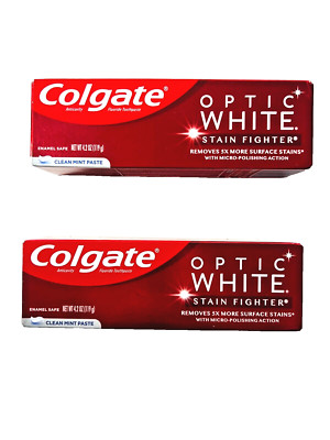Colgate Optic White Whitening Toothpaste, Stain Fighter, Mint, 2 pack