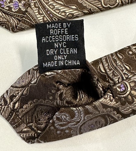Beau Brummel Soho Roffe Brown Paisley Handmade Silk Tie Purple Accents NWOT - Picture 4 of 4