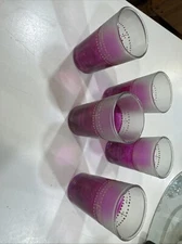 Vintage Juice Glasses Set Of 5 Purple Gold 3.5” 