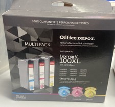 Office Depot Lexmark 100XL Cyan Magenta Yellow Ink Cartridges NEW