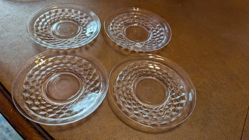 FOSTORIA AMERICAN SET OF 4 SAUCERS 5 1/2" WIDE   CLEAR     EXC  USED COND