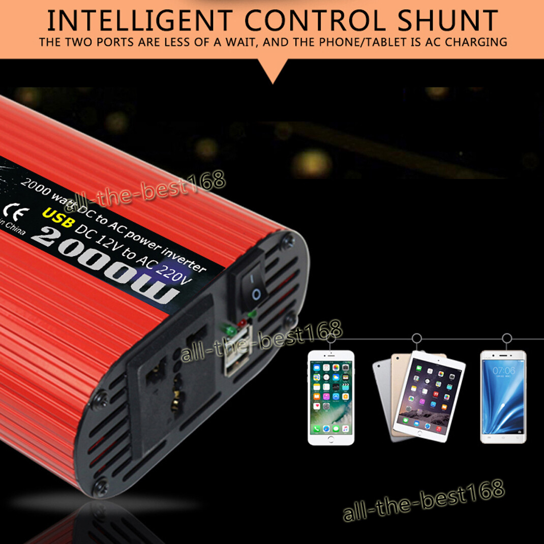 Pure Sine Wave Peak 2000W Power Inverter DC 12V to AC 220V230V 50Hz Off-Grid