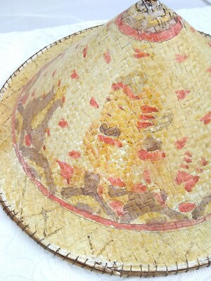 Vintage Asian conical decorated painted farmer style hat | eBay display picture 1