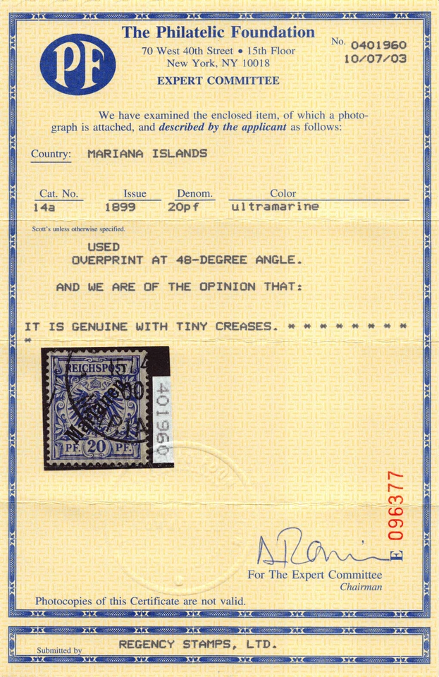 MARIANA ISLANDS 1899, Scott 12a VF used 2003 PF Cert $1,500 - Image 3 of 3