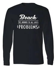 Beach Life Long Sleeve T-Shirt Saltwater Boat Fishing Ocean Surfing Shark Funny