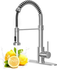 Brushed Nickel Kitchen Faucet with Pull Down Sprayer, Stainless Steel Spring