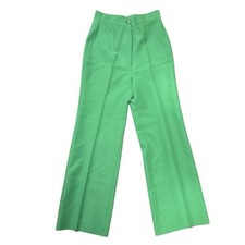 Vintage 60s 70s Pants Kelly Green High Waist Flares Side Leg 27 Retro Disco Mod