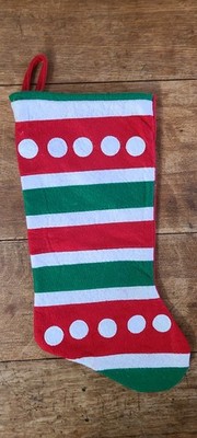 St Nicks Choice Red Green Striped Felt Christmas Stocking White Dots 17 In