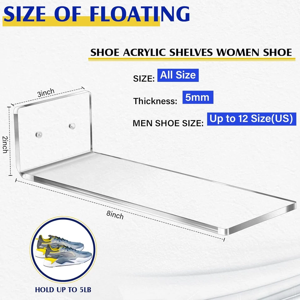 30 Pack Floating Acrylic Shoe Display Shelves Wall Mounted for Closet (Rectangul - Image 2 of 4