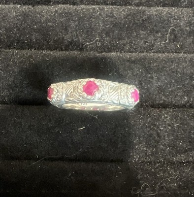 Judith Ripka Sterlingsilber vorsteckbar roter Rubin & Pave CZ Bandring Größe 5