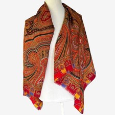 Daniel La Foret vintage orange paisley shawl scarf 52 x 52 inches square