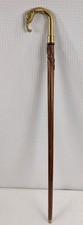 Vintage Carved Leaf Design Wooden Cane/Walking Stick with Brass Elephant Handle