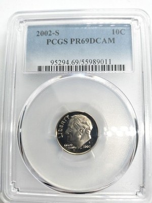 PCGS PR69DCAM 2002 US Roosevelt Dime 10C Cupronickel Proof Coin, Nice Condition