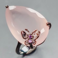 Handmade 27 ct Natural Rose Quartz Ring 925 Sterling Silver Size 9 /R439183